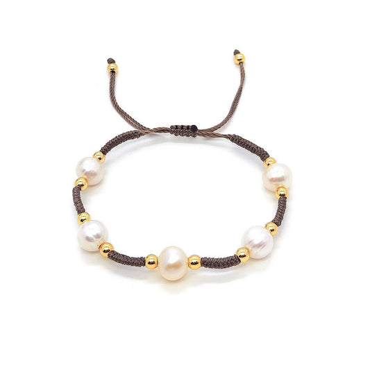 Pulsera de Perla con hilo café